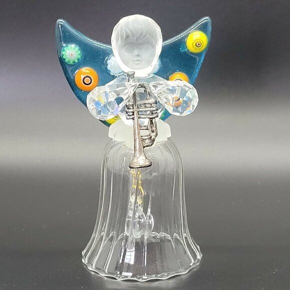 Art Glass Angel Bell Crystal Arms Millefiori Wings Delicate Collectible Curio - Picture 1 of 10